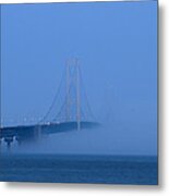 Mackinac Bridge In Fog Metal Print