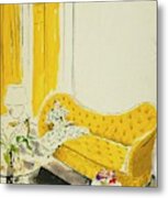 Madame Luce On A Yellow Sofa Metal Print