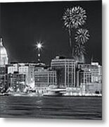 Madison - Wisconsin -  New Years Eve Panorama Black And White Metal Print