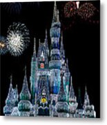 Magic Kingdom Castle Frozen Fireworks Metal Print