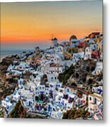 Magic Sunset In Santorini Metal Print