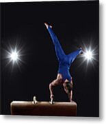 Male Gymnast Doing Handstand On Pommel Metal Print