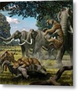 Mammoths And Sabre-tooth Cats Metal Print