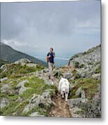 Man Hiking With Dog On Avery Peak Metal Print