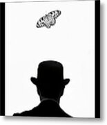 Man Standing Under Butterfly Metal Print