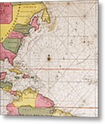 Map Of The Atlantic Ocean Showing The East Coast Of North America The Caribbean And Central America Metal Print