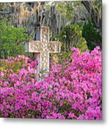 Marble Cross And Azaleas Metal Print