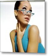 Marisa Berenson Wearing Blue Glasses Metal Print