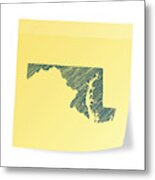 Maryland Map On Sticky Note With Scribble Effect Metal Print
