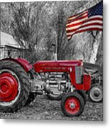 Massey -  Feaguson 65 Tractor With Usa Flag Bwsc Metal Print