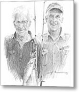 Me And Dad Fishing Pencil Portrait  Metal Print