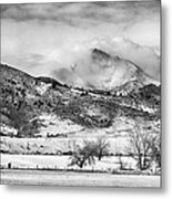 Meeker And Longs Peak In Winter Clouds Bw Metal Print