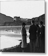 Men And Women Standing On A Bank Of A Lake Metal Print