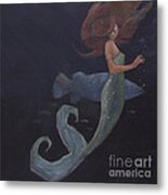 Mermaid And The Blue Fish Metal Print