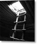Mesa Verde National Park Kiva Ladder Black And White Metal Print
