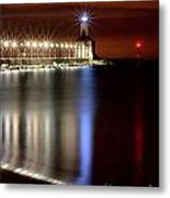 Michigan City Lighthouse With Lights Metal Print