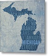 Michigan Great Lake State Word Art On Canvas Metal Print