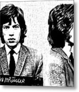 Mick Jagger Mugshot In Black And White Metal Print