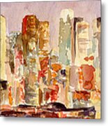Midtown Manhattan Skyline At Dusk Watercolor Painting Of Nyc Metal Print