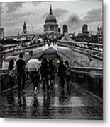 Millennium Bridge Rain Drops Metal Print