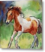 Horse Painting Of A Paint Foal Misty Metal Print