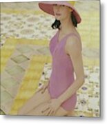 Model In Pink Bathing Suit Metal Print