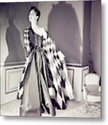 Model Wearing A Jane Derby Coat And Dress Metal Print