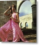 Model Wearing A Pink Ensemble Metal Print