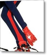 Model Wearing Wolverine Trappeur Ski Boots Metal Print