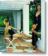 Models Wearing A Swimsuit And Lingerie On A Patio Metal Print