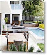 Modern Patio Next To Swimming Pool Metal Print