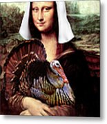 Mona Lisa Thanksgiving Pilgrim Metal Print