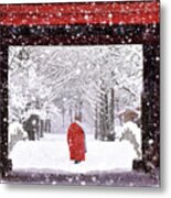 Monk In Snowy Day Metal Print