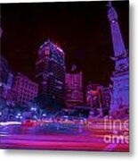 Monument Circle Indianapolis Light Streaks Night Metal Print