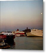 Moon Over Piraeus Port Metal Print