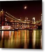Moon Over The Brooklyn Bridge Metal Print