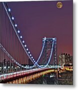 Moon Rise Over The George Washington Bridge Metal Print