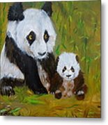 Mother And Baby Panda Metal Print