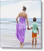 Mother And Son On Beach Metal Print