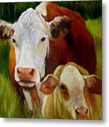 Mother Cow And Baby Calf Metal Print