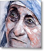 Mother Theresa Watercolor Metal Print