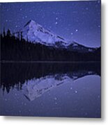 Mount Hood And Starry Sky Reflected In Metal Print