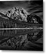 Mount Moran In Black And White Metal Print