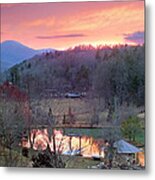 Mountain Country Farm With Ponds At Sunset Metal Print