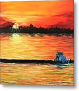 Ms River Towboat Headed South Metal Print