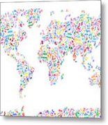 Music Notes Map Of The World Metal Print