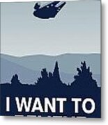 My I Want To Believe Minimal Poster-millennium Falcon Metal Print