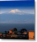 Naples Vesuvio Vulcan With Snow Metal Print