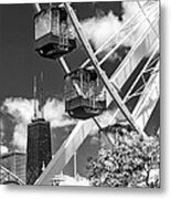 Navy Pier Ferris Wheel Black And White Metal Print