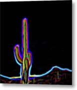 Neon Cactus In Bloom Metal Print